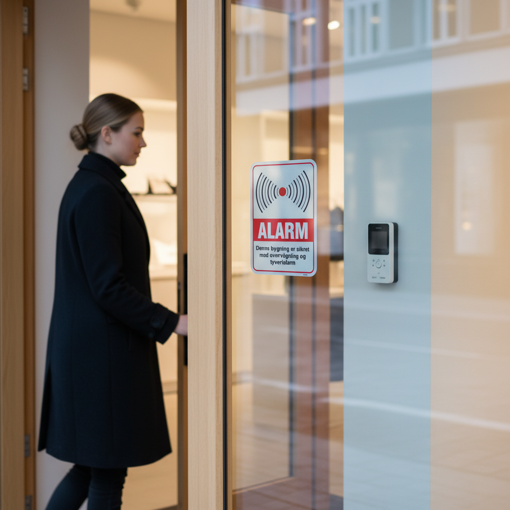 Alarm denne bygning er sikret med overvågning og tyverialarm Skilt - Billede 2