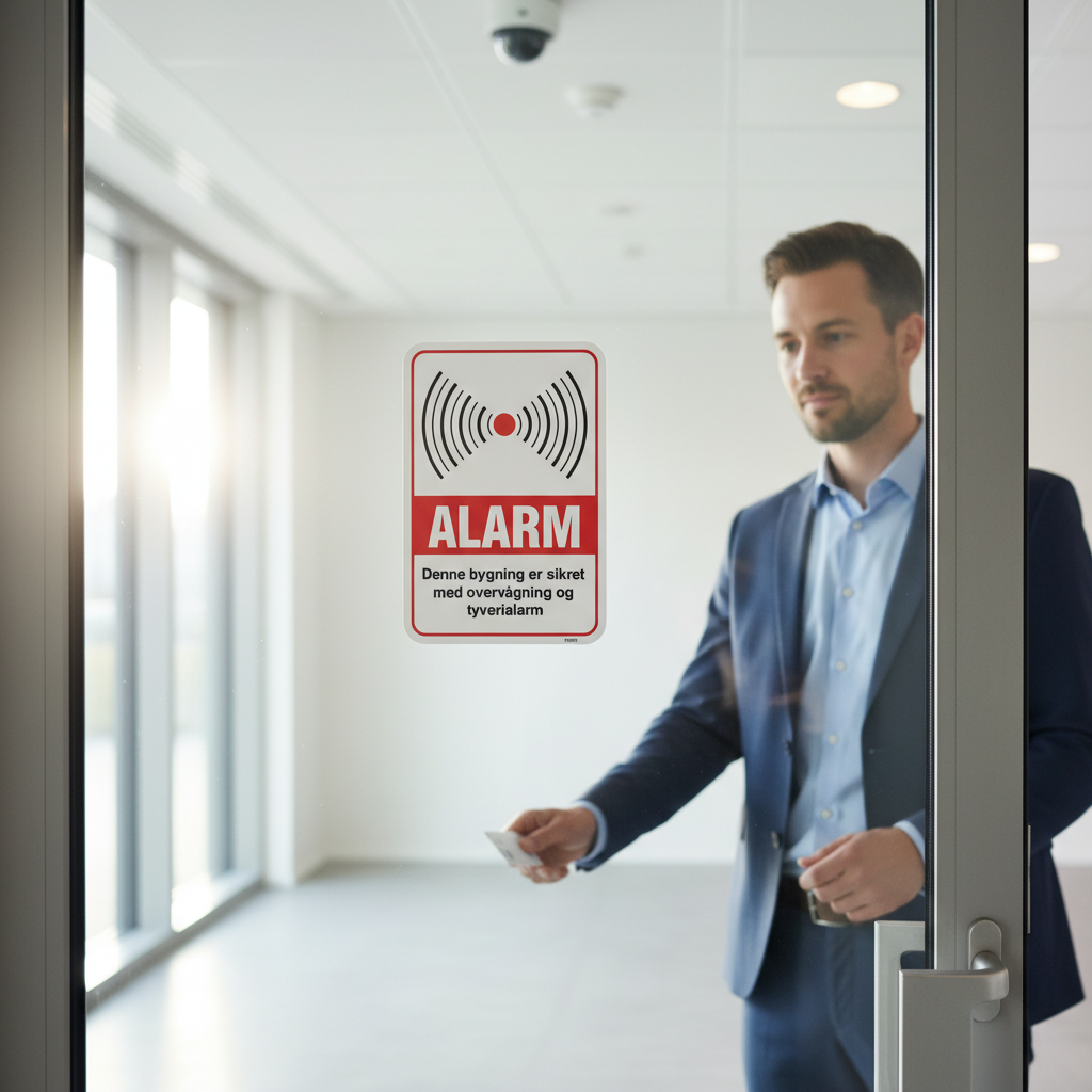 Alarm denne bygning er sikret med overvågning og tyverialarm Skilt - Billede 3