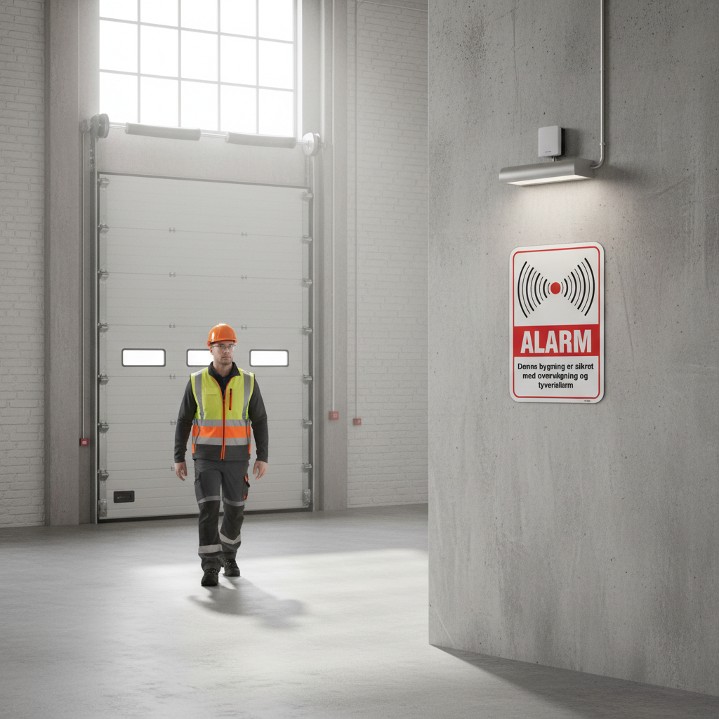 Alarm denne bygning er sikret med overvågning og tyverialarm Skilt - Billede 5