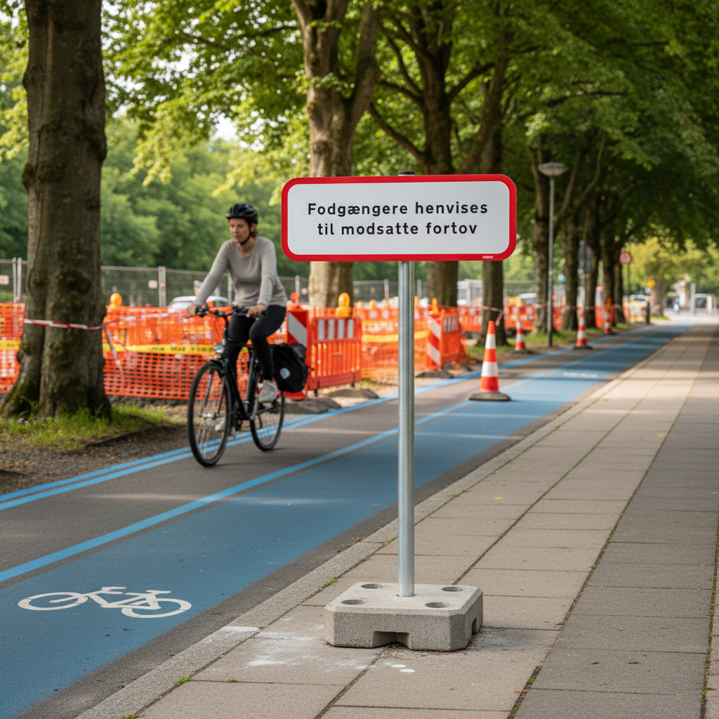 Fodgængere henvises til modsatte fortov skilt - Billede 2