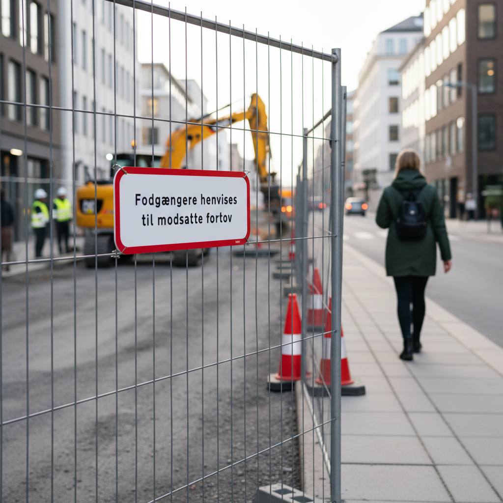 Fodgængere henvises til modsatte fortov skilt - Billede 4