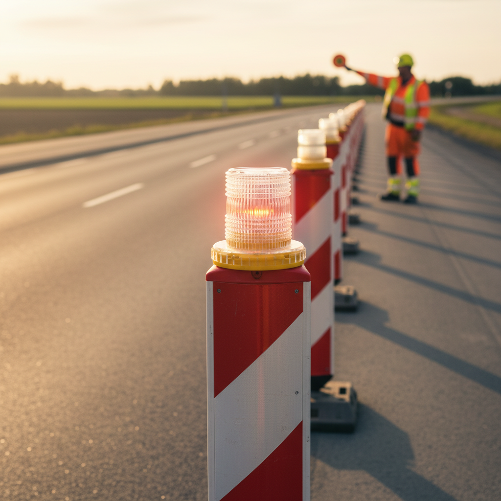 Blinklampe i hvid til danpæl/afspærringscylinder - Billede 4