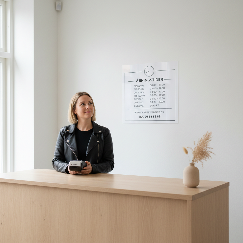 Åbningstider med webadresse og telefonnummer skilt - Billede 2