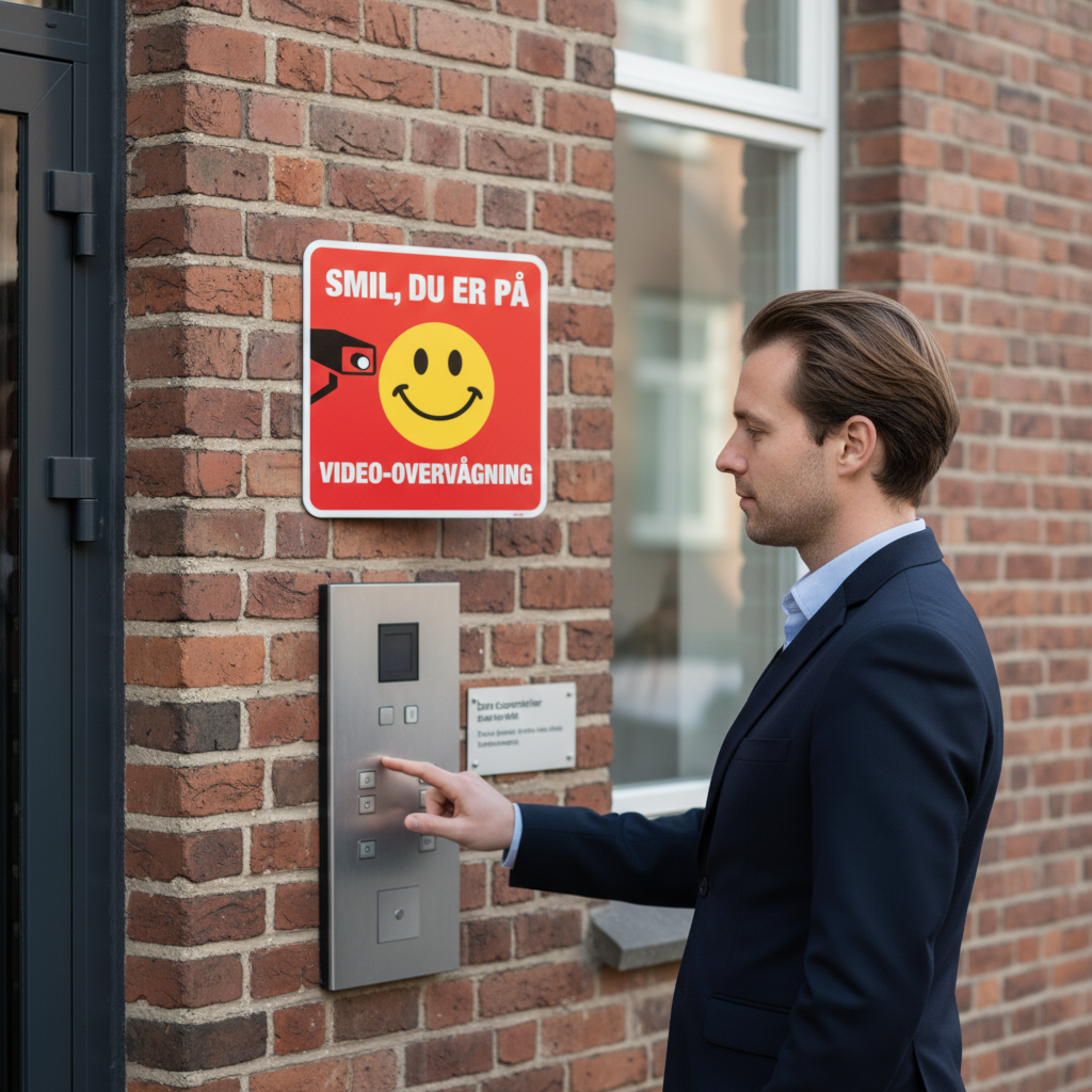 Smil du er på Video-overvågning Skilt (hvid på rød) - Billede 4