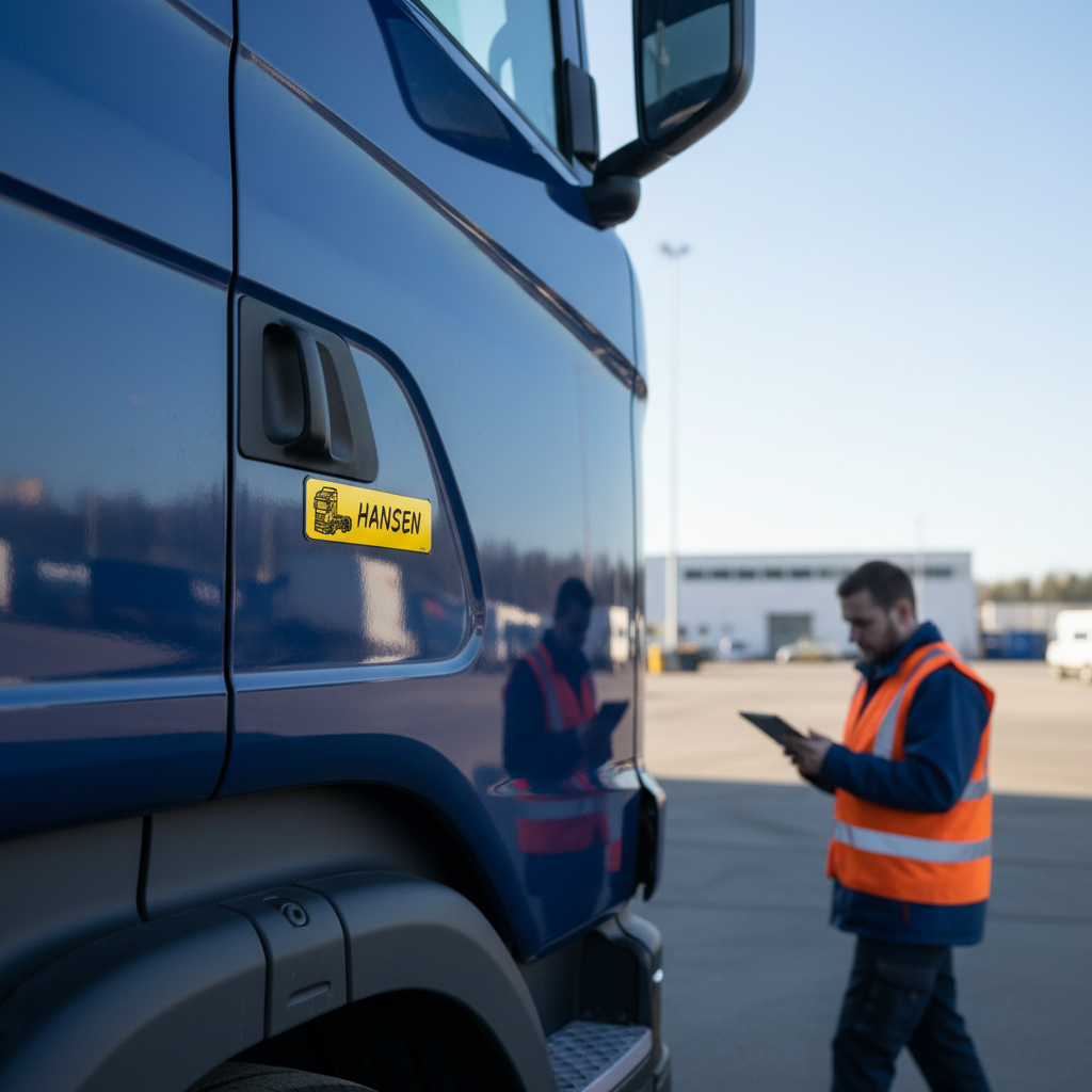 Gult lastbil kaldenavn skilt med sort ramme - Billede 4