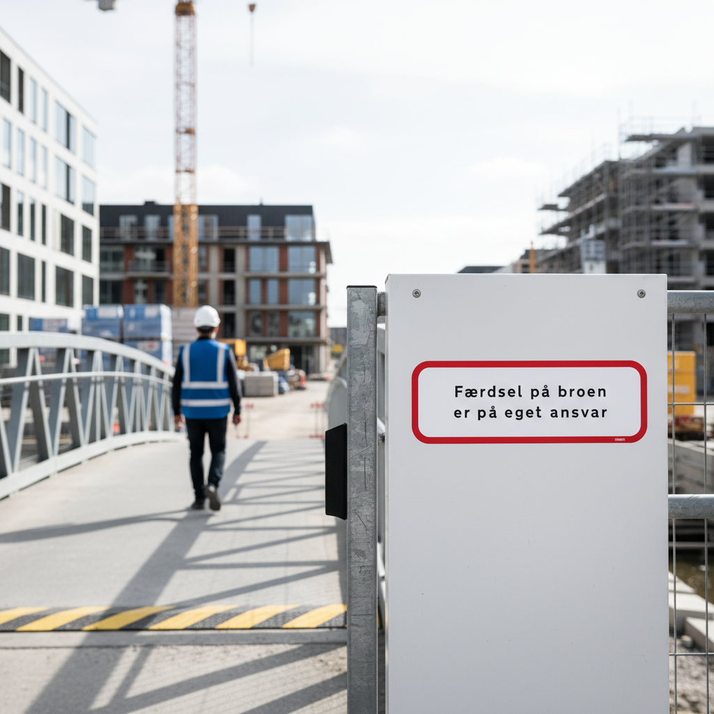 Færdsel på broen er på eget ansvar skilt - Billede 2