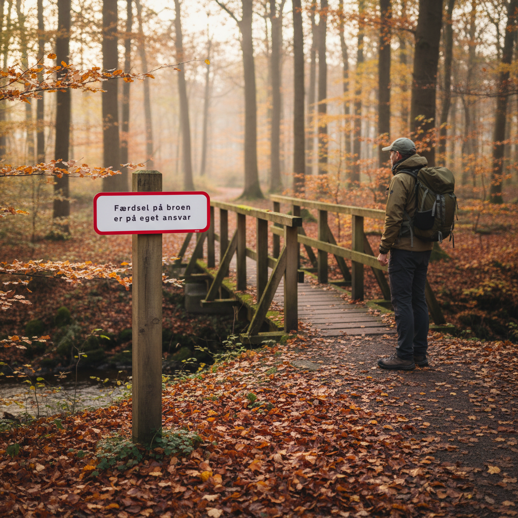 Færdsel på broen er på eget ansvar skilt - Billede 3