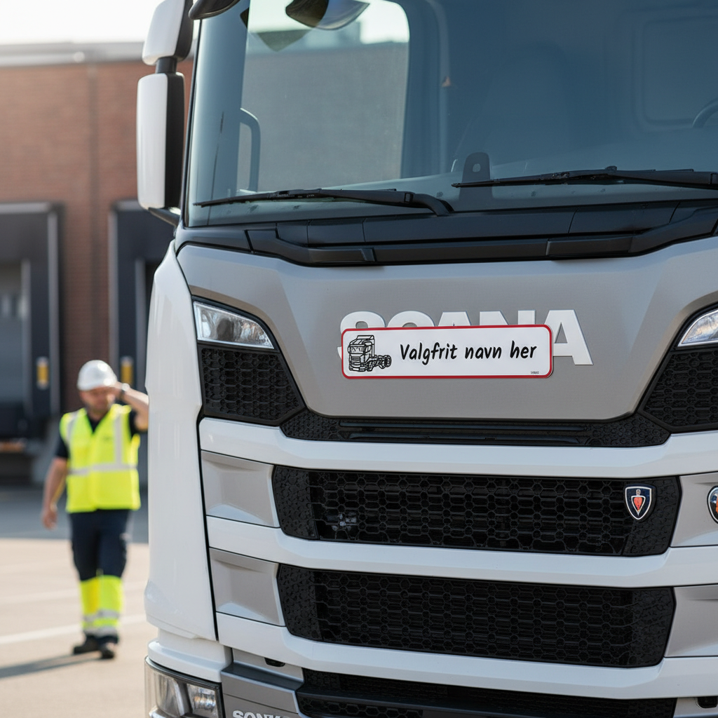 Rød ramme truckerskilt med lastbil og navn - Billede 3