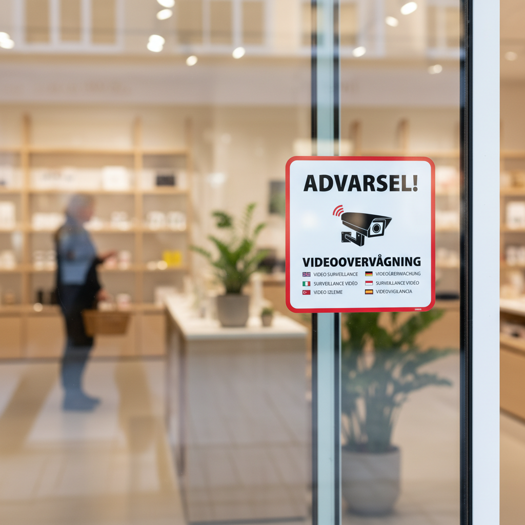 Advarsel! Videoovervågning 7 sprog skilt - Billede 4