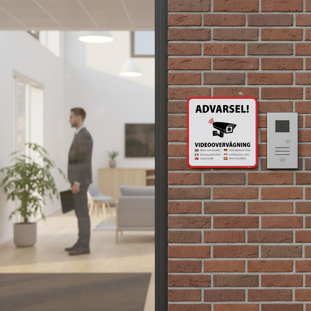 Advarsel! Videoovervågning 7 sprog skilt - Billede 3