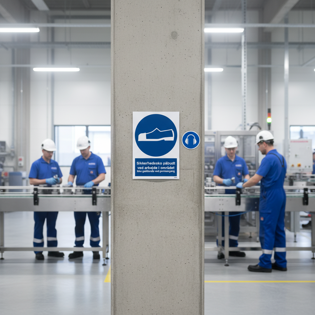 Sikkerhedssko påbudt ved arbejde i området ikke gældende ved gennemgang Skilt - Billede 5