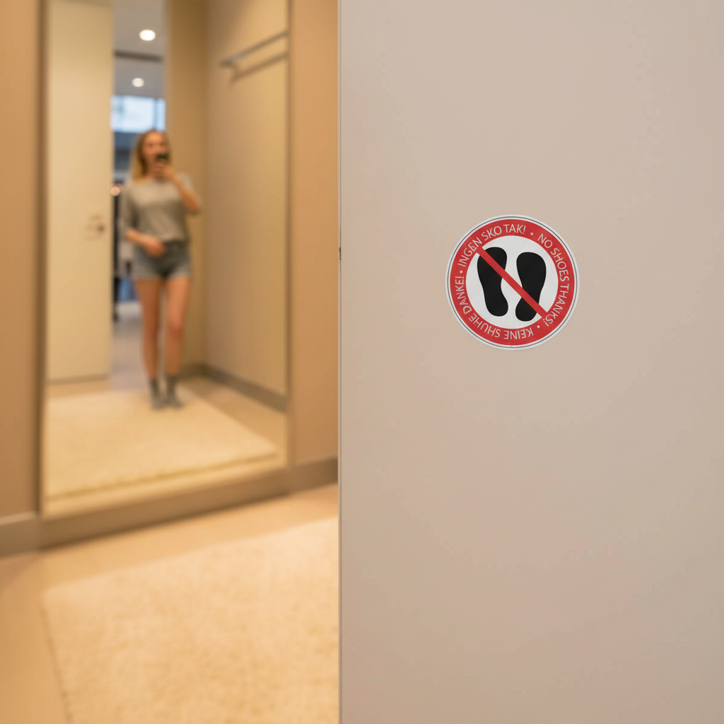 Ingen sko tak! No shoes thanks! Keine shuhe danke! skilt - Billede 2