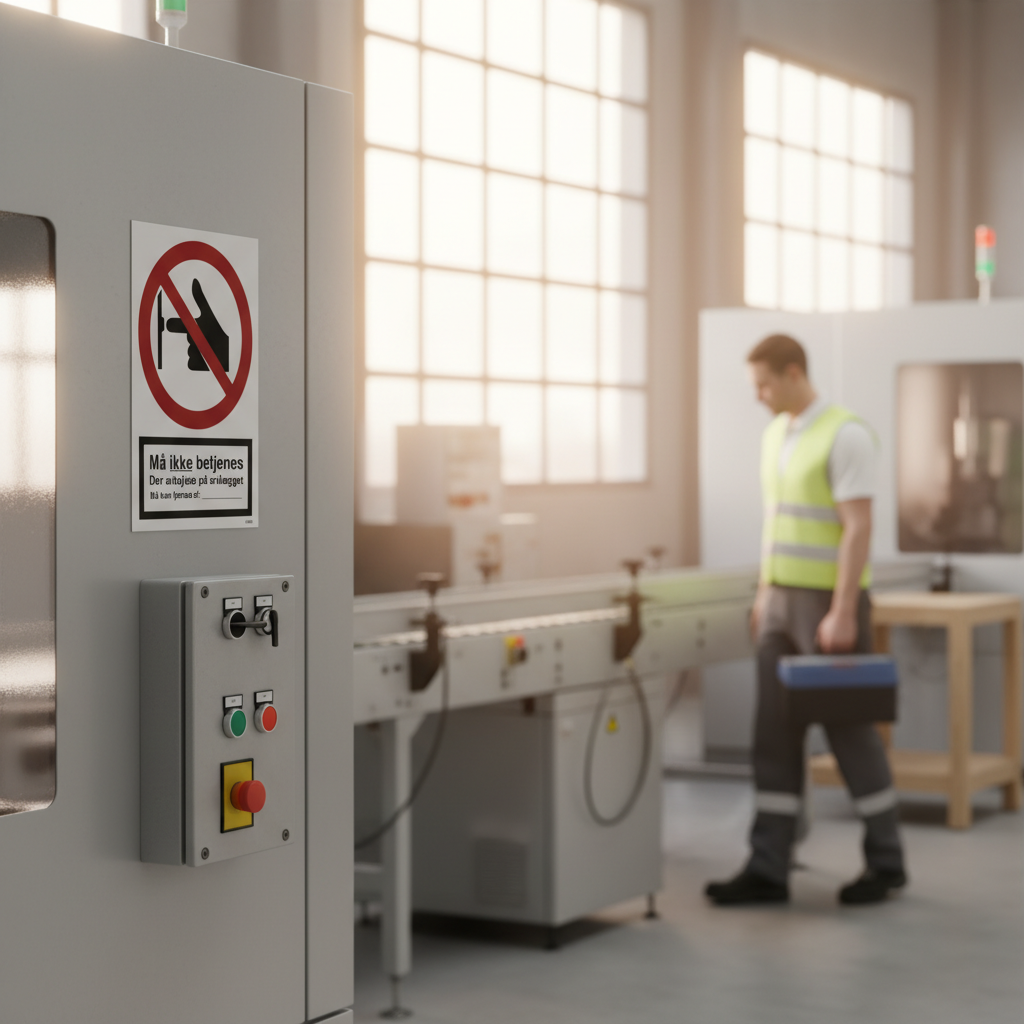 Må ikke betjenes der arbejdes på anlægget Må kun fjernes af' skilt - Billede 3