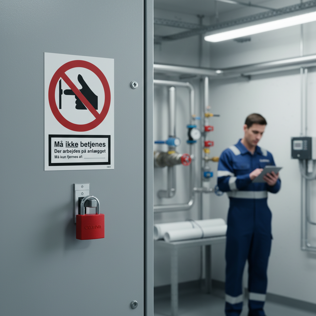 Må ikke betjenes der arbejdes på anlægget Må kun fjernes af' skilt - Billede 2