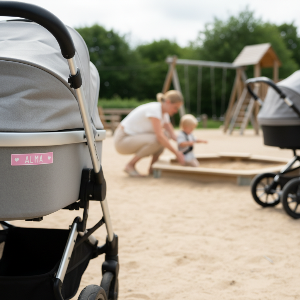 Baby nummerplade skilt til barnevogn med navn - lyserød med hjerter - Billede 4