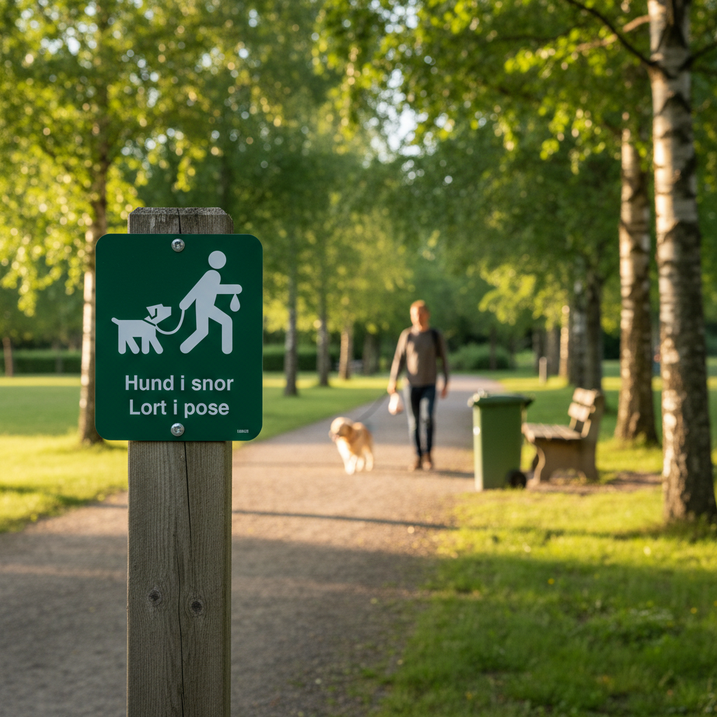 Hund i snor lort i pose grønt skilt - Billede 8