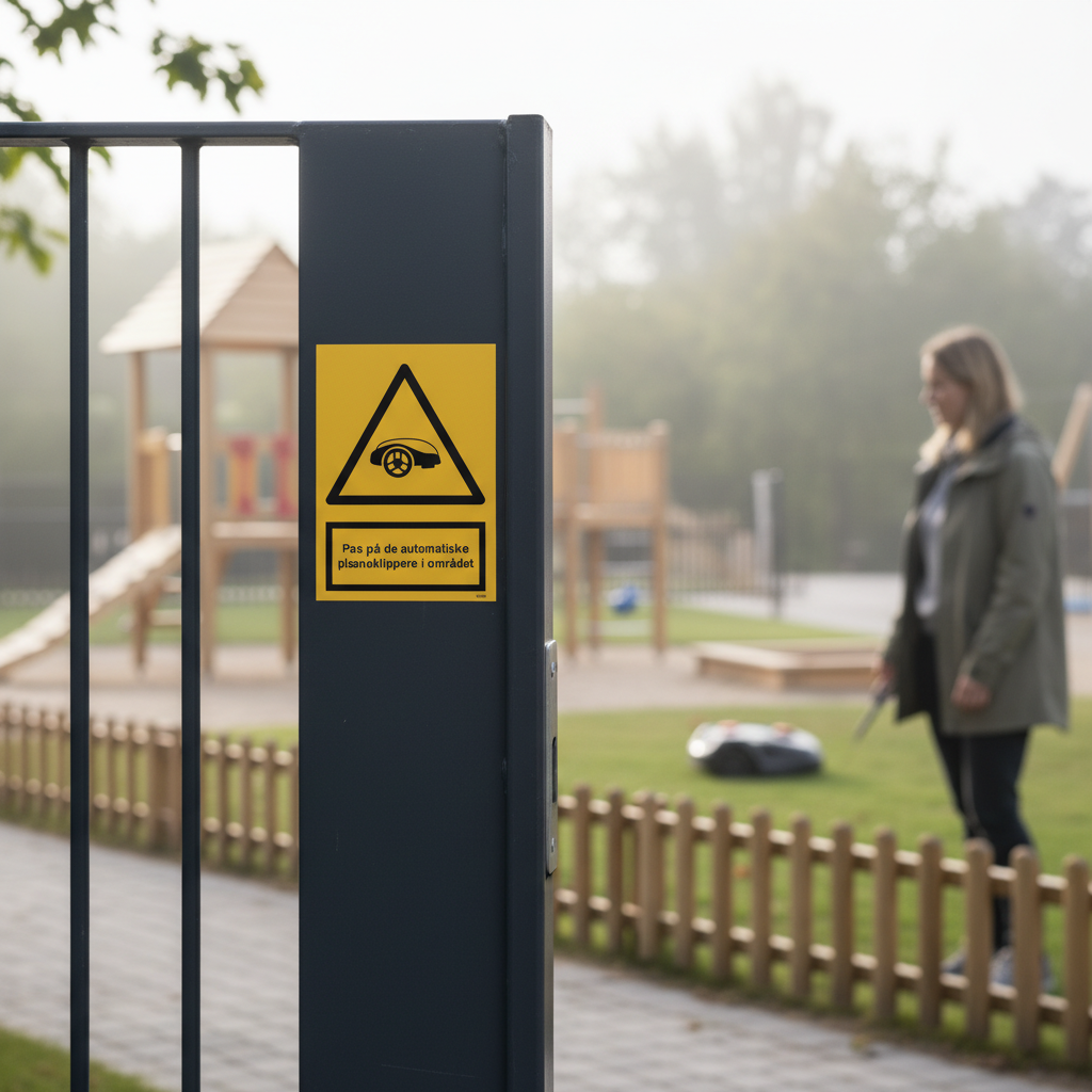 Pas på de automatiske plæneklippere i området advarselsskilt - Billede 4