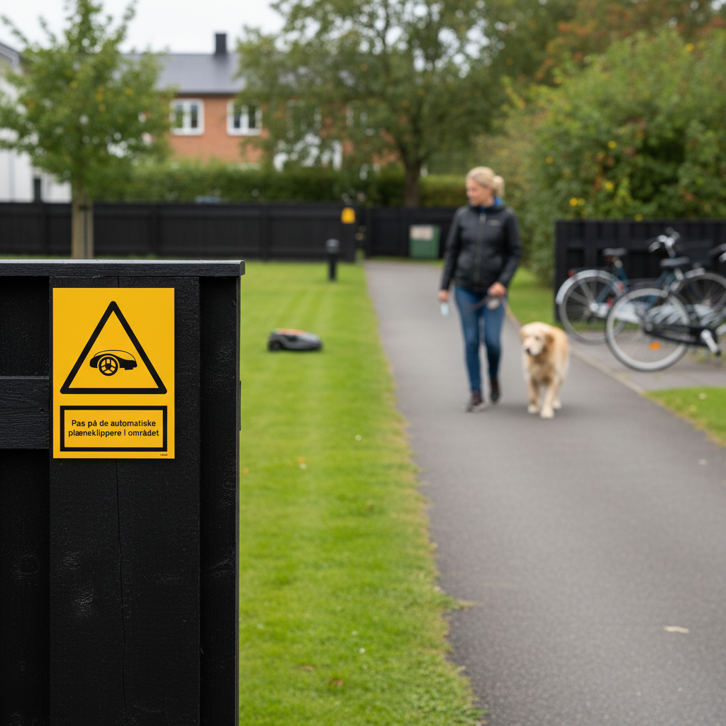 Pas på de automatiske plæneklippere i området advarselsskilt - Billede 2