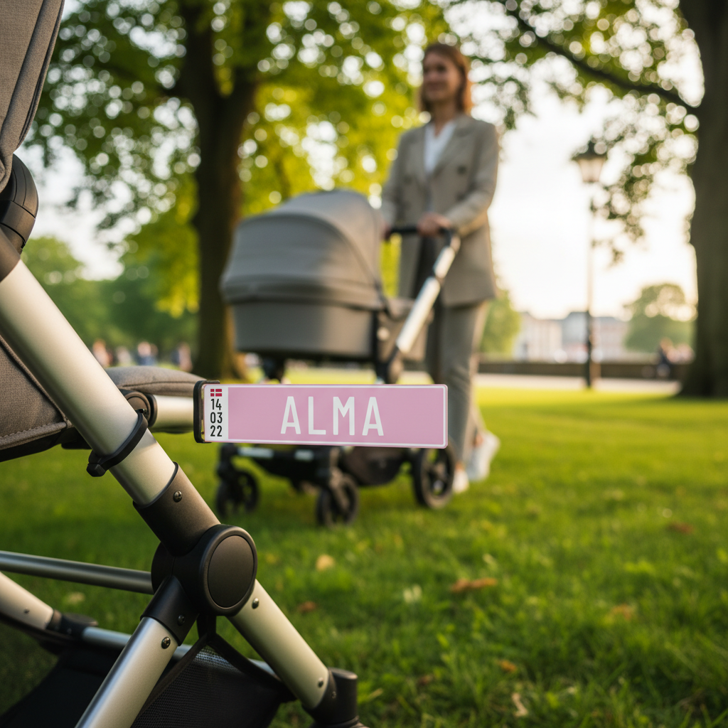 Baby nummerplade skilt til barnevogn med navn og fødselsdato - lyserød - Billede 4