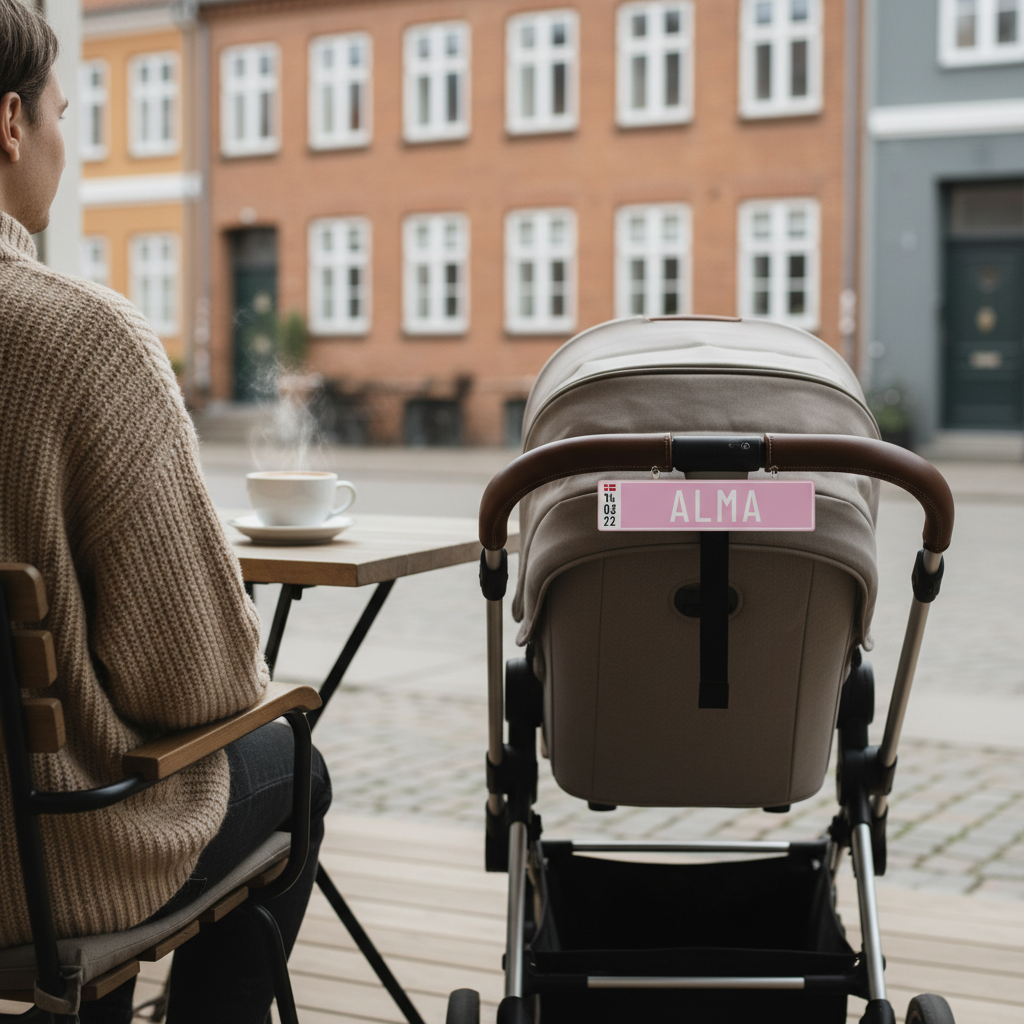 Baby nummerplade skilt til barnevogn med navn og fødselsdato - lyserød - Billede 5