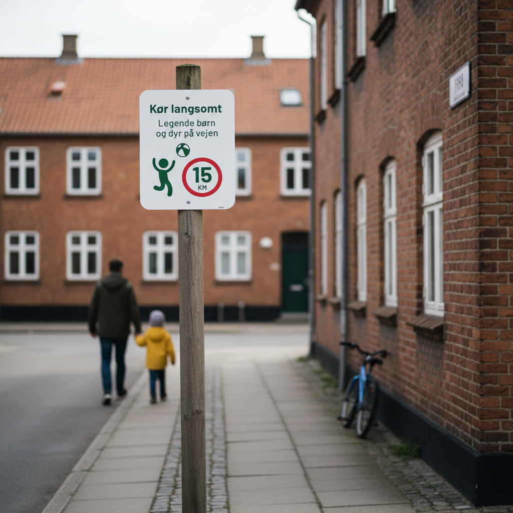 Kør langsomt legende børn og dyr på vejen 15km skilt grønt - Billede 4