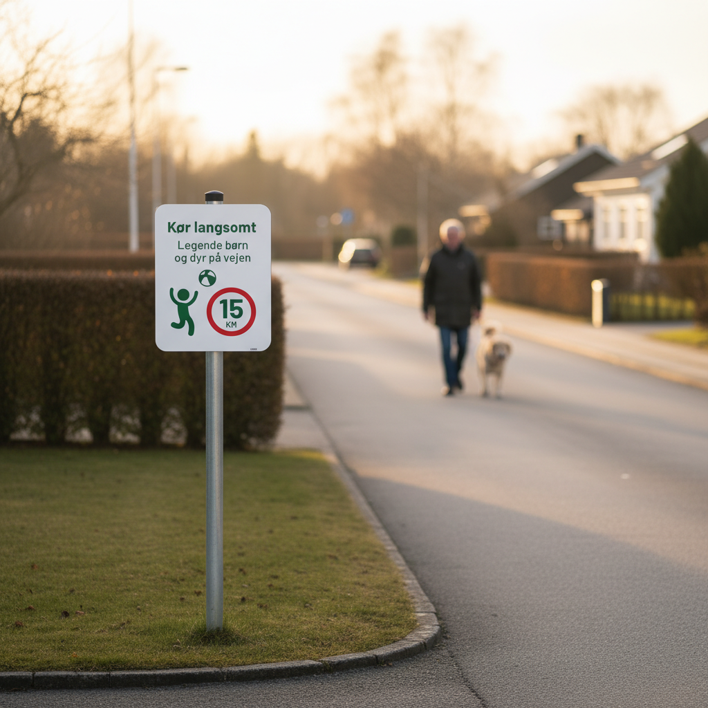 Kør langsomt legende børn og dyr på vejen 15km skilt grønt - Billede 2