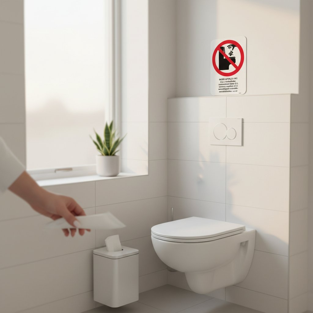 Ingen affald i wc på dansk, engelsk og tysk - Billede 3