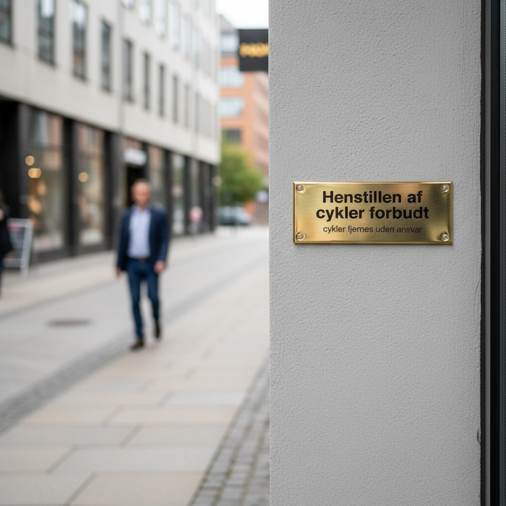 Henstillen af cykler forbudt - graveret messingskilt - Billede 2