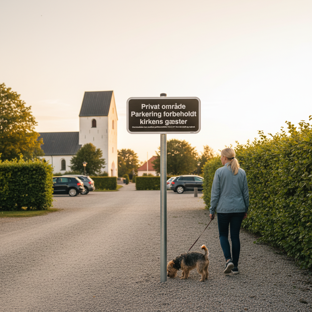 Privat område Parkering forbeholdt kirkegårdens gæster. Overtrædelse kan medføre politianmeldelse i.h.t. § 17 i lov om mark og vejfred skilt - Billede 3