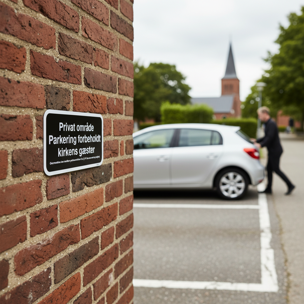 Privat område Parkering forbeholdt kirkegårdens gæster. Overtrædelse kan medføre politianmeldelse i.h.t. § 17 i lov om mark og vejfred skilt - Billede 2