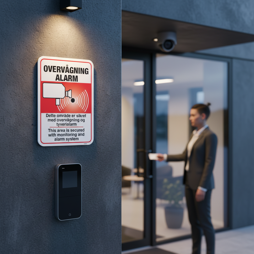 Overvågning Alarm - Dette område er sikret med overvågning og tyverialarm. Dansk og Engelsk - Billede 5