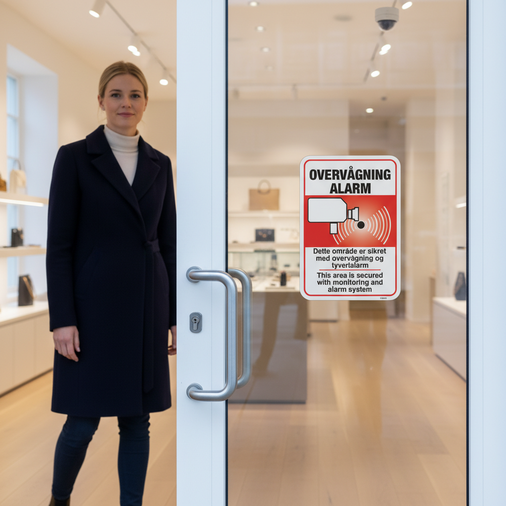 Overvågning Alarm - Dette område er sikret med overvågning og tyverialarm. Dansk og Engelsk - Billede 2