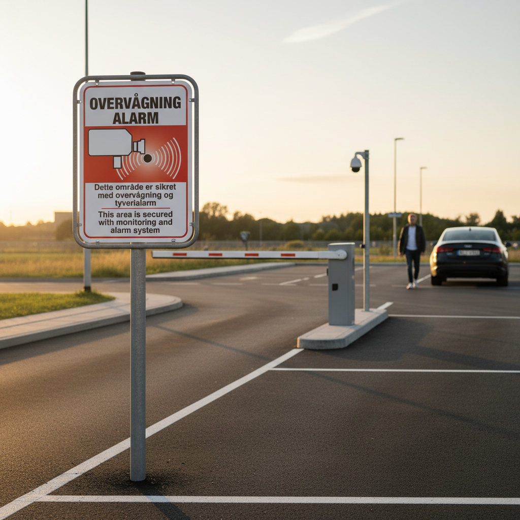 Overvågning Alarm - Dette område er sikret med overvågning og tyverialarm. Dansk og Engelsk - Billede 3