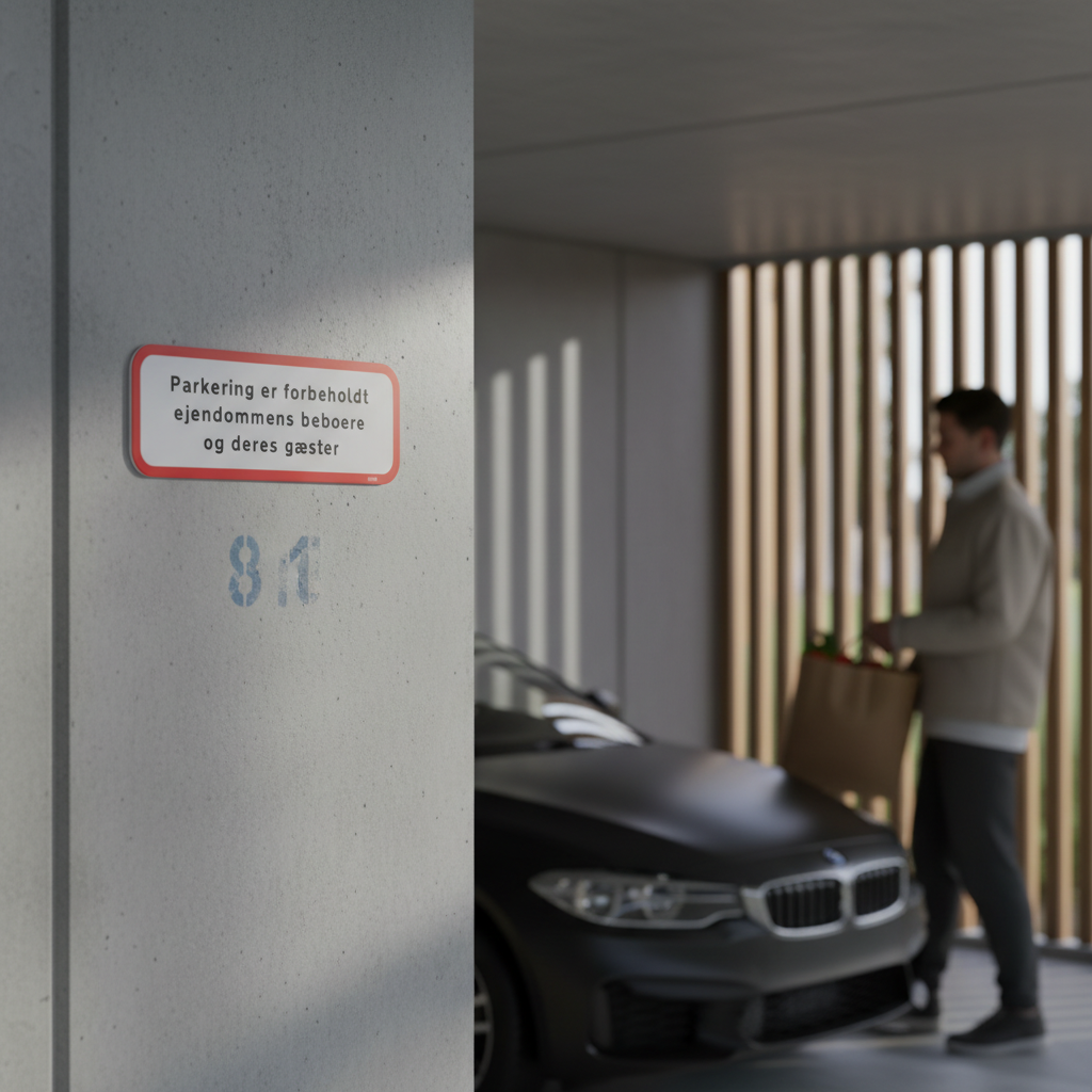 Parkering er forbeholdt ejendommens beboere og deres gæster skilt - Billede 2