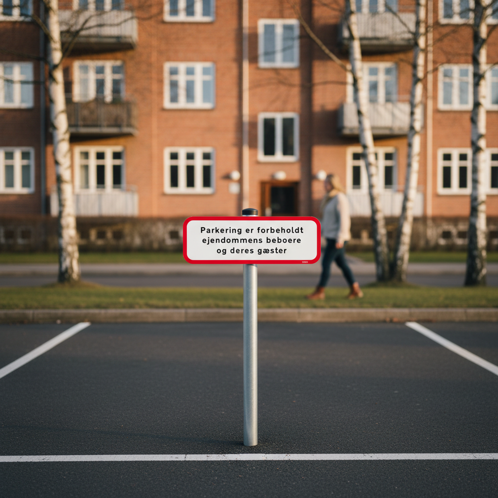 Parkering er forbeholdt ejendommens beboere og deres gæster skilt - Billede 5