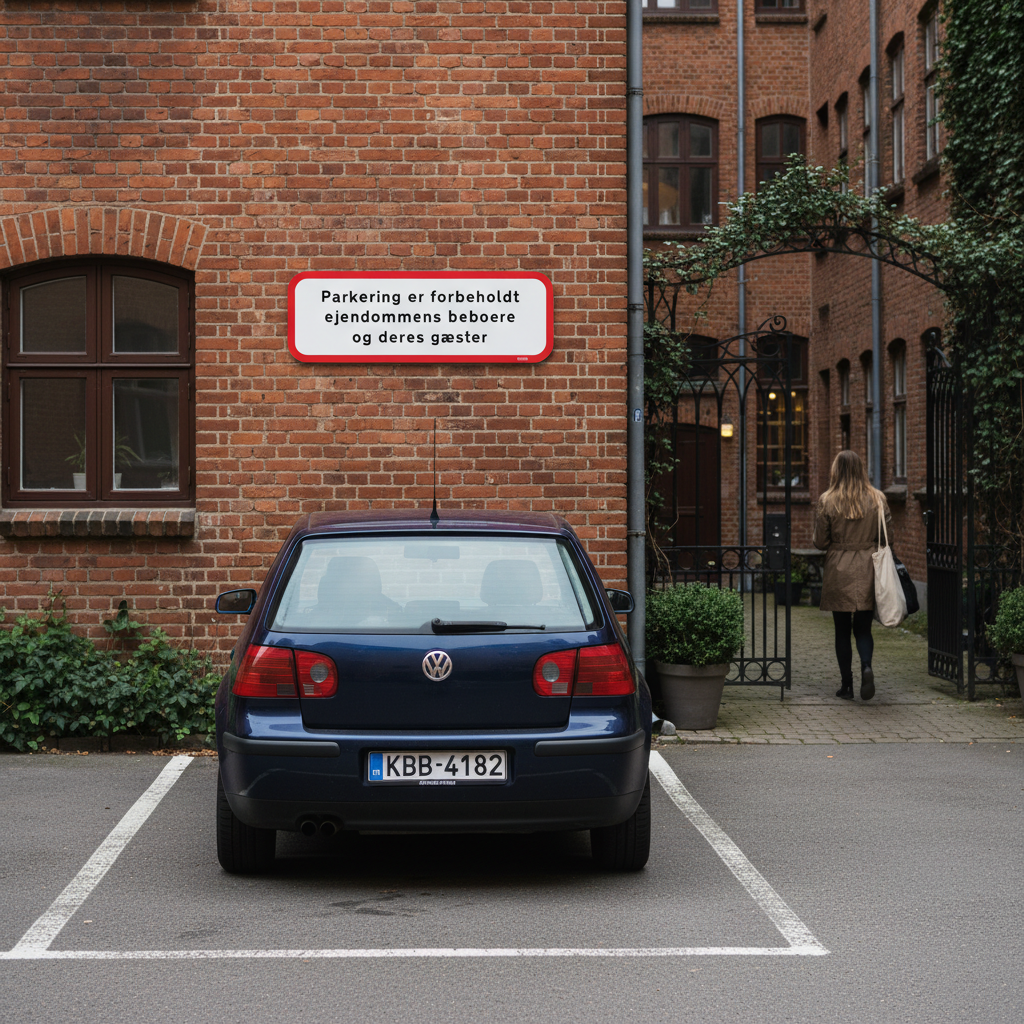 Parkering er forbeholdt ejendommens beboere og deres gæster skilt - Billede 3