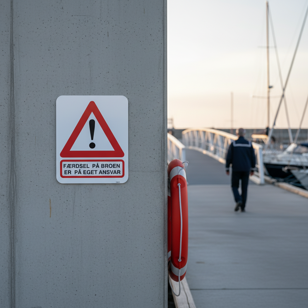 Færdsel på broen er på eget ansvar skilt - Billede 4