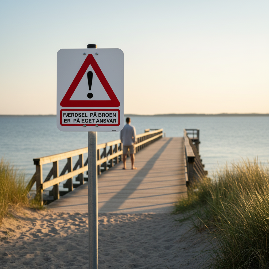 Færdsel på broen er på eget ansvar skilt - Billede 3