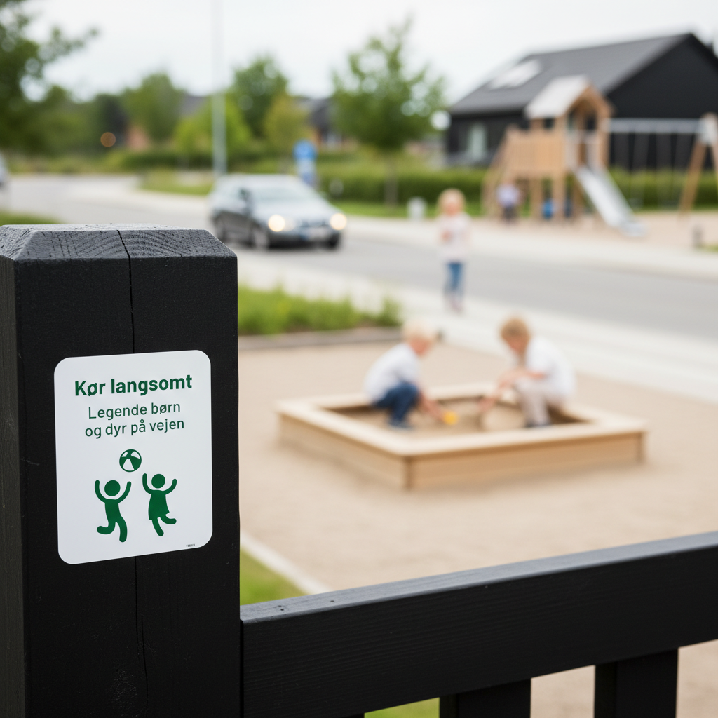 Kør langsomt legende børn og dyr på vejen skilt grønt - Billede 2