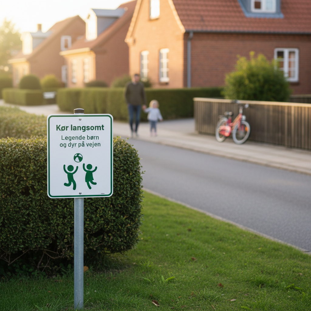 Kør langsomt legende børn og dyr på vejen skilt grønt - Billede 3