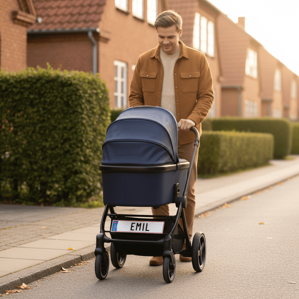 DK nummerplade skilt / fødselstavle til barnevogn med navn og fødselsdato - Billede 4