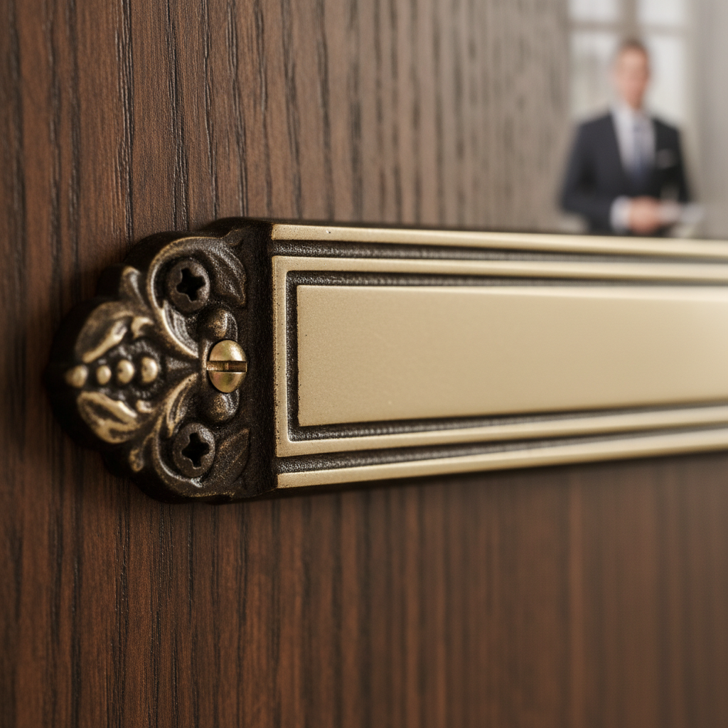 Dørskilt Messing m. udskæringer i begge sider - Billede 4