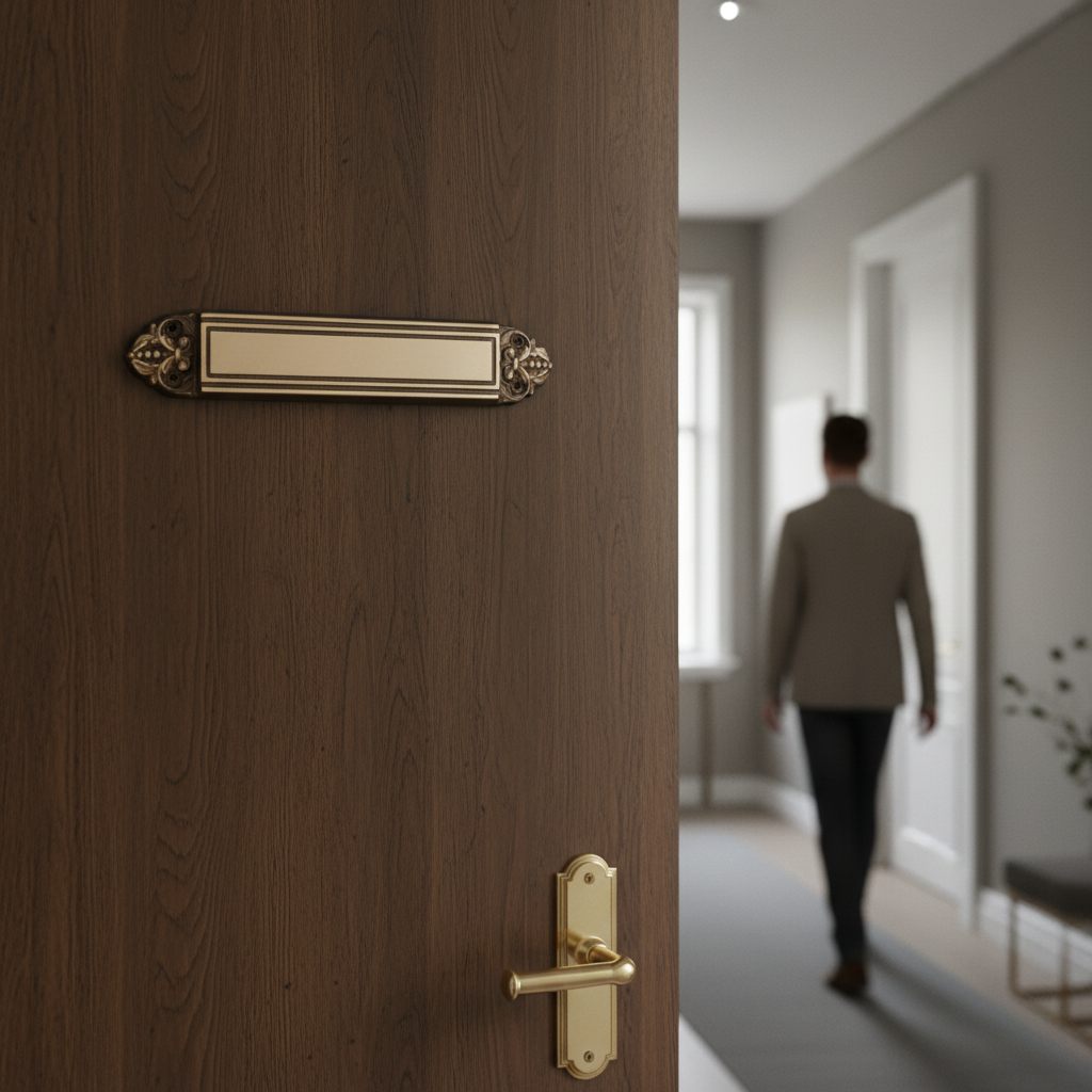 Dørskilt Messing m. udskæringer i begge sider - Billede 2