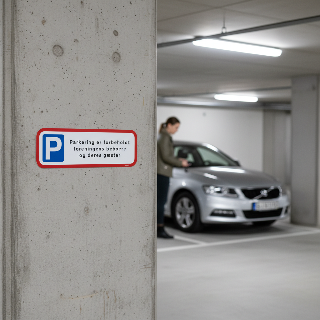 Parkering er forbeholdt foreningens beboere og deres gæster skilt - Billede 3