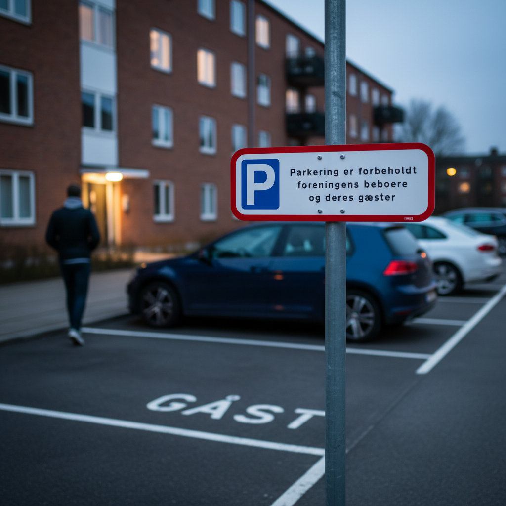Parkering er forbeholdt foreningens beboere og deres gæster skilt - Billede 2