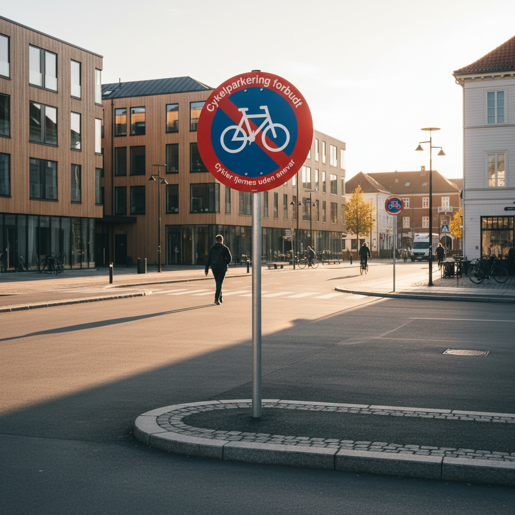 Cykelparkering forbudt cykler fjernes uden ansvar skilt - Billede 2