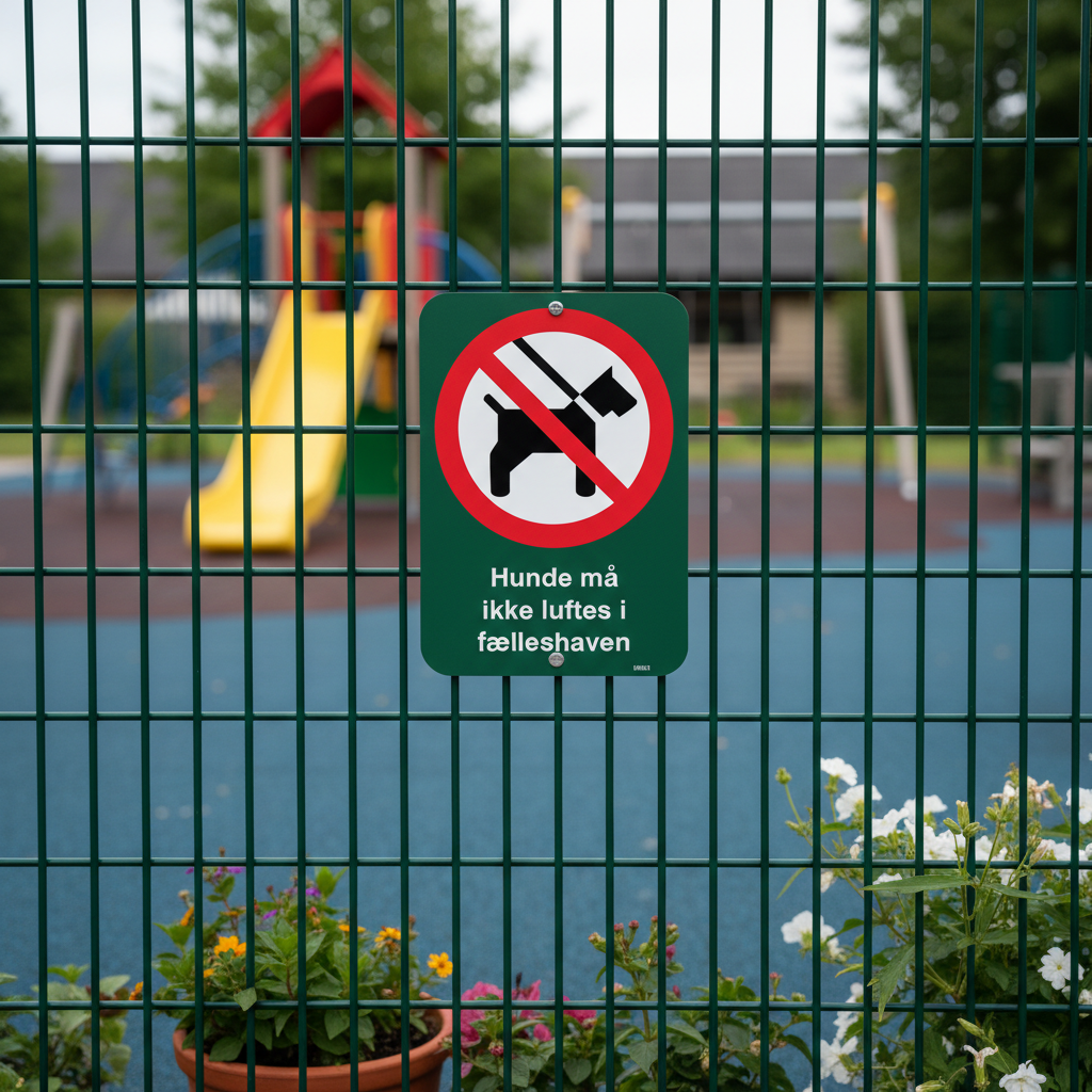Hunde må ikke luftes i fælleshaven. Hunde skilt - Billede 4