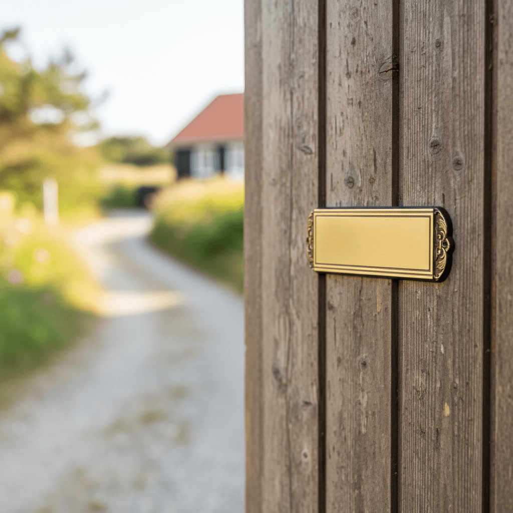 Dørskilt Messing m. udskæringer i begge sider - Smal - Billede 3