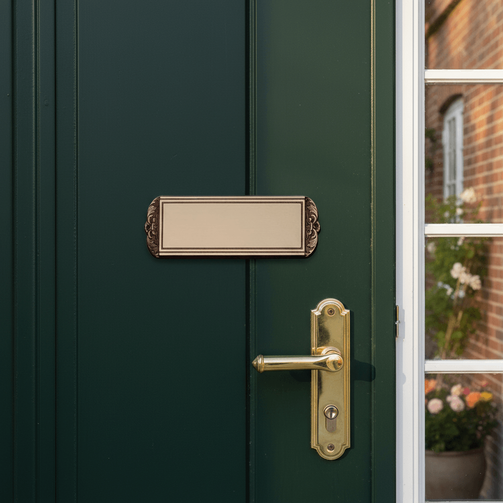 Dørskilt Messing m. udskæringer i begge sider - Smal - Billede 5