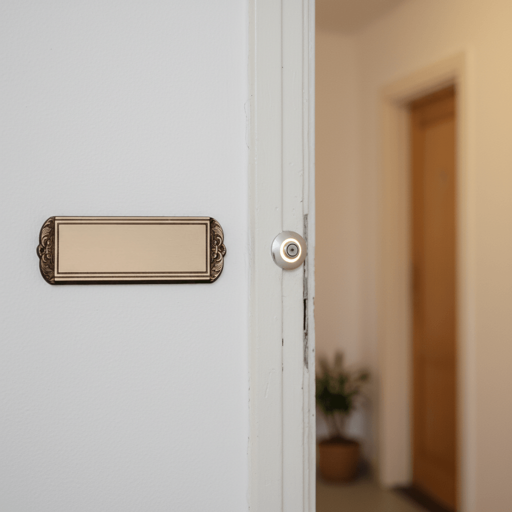 Dørskilt Messing m. udskæringer i begge sider - Smal - Billede 4